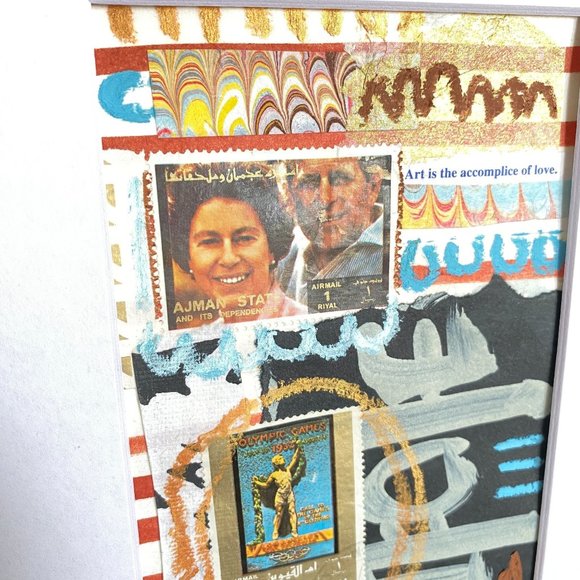 Joyful Art Original Wall Art Collage Oil Pastel Painting Mat Frame Ready 8x10in - Picture 4 of 9